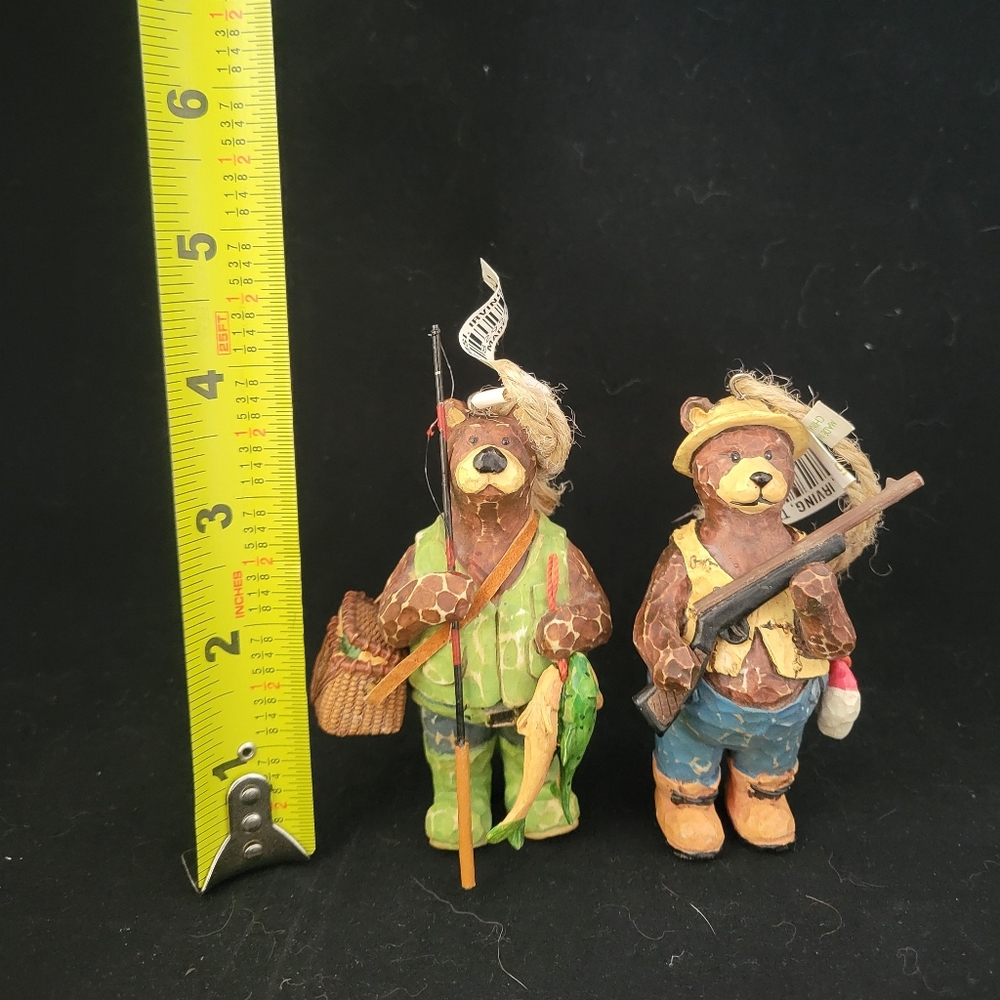 2 - NWT Outdoors Hunting and Fishing Bears 4" Figurines Holiday Elegance brand